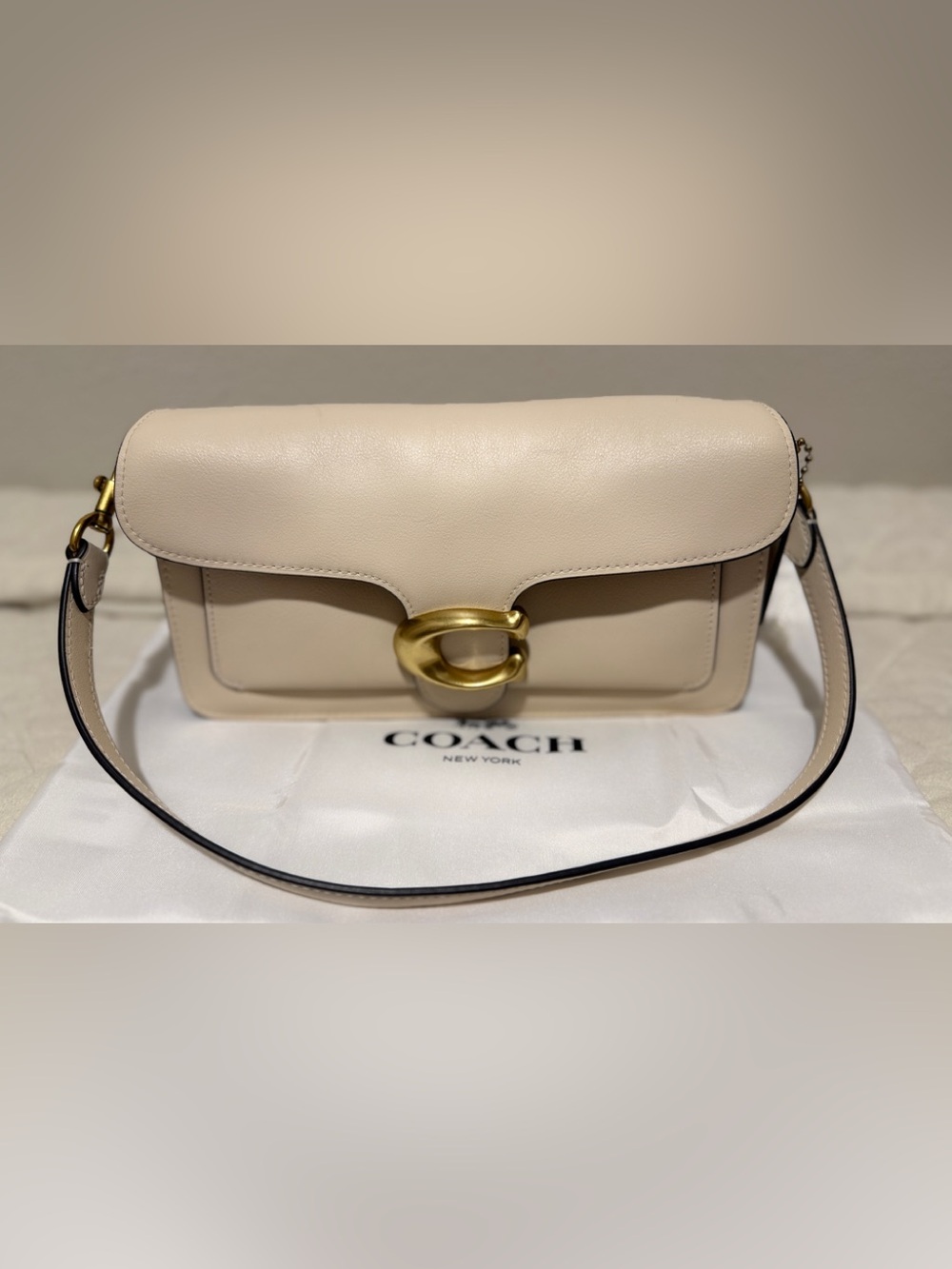 Coach Tabby 26 Cream Leather Shoulder Bag with Gold C Clasp